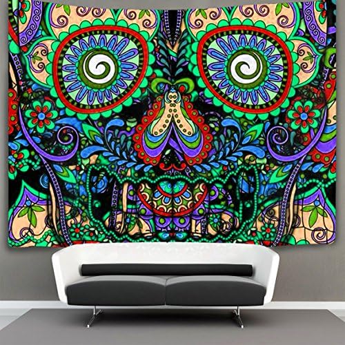 US TANG Vintage Mexican Sugar Skulls Day of The Dead Flower Heart Wall Tapestry Hippie Art Tapestry Wall Hanging Home Decor Extra Large tablecloths 60x90 inches for Bedroom Living Room Dorm Room
