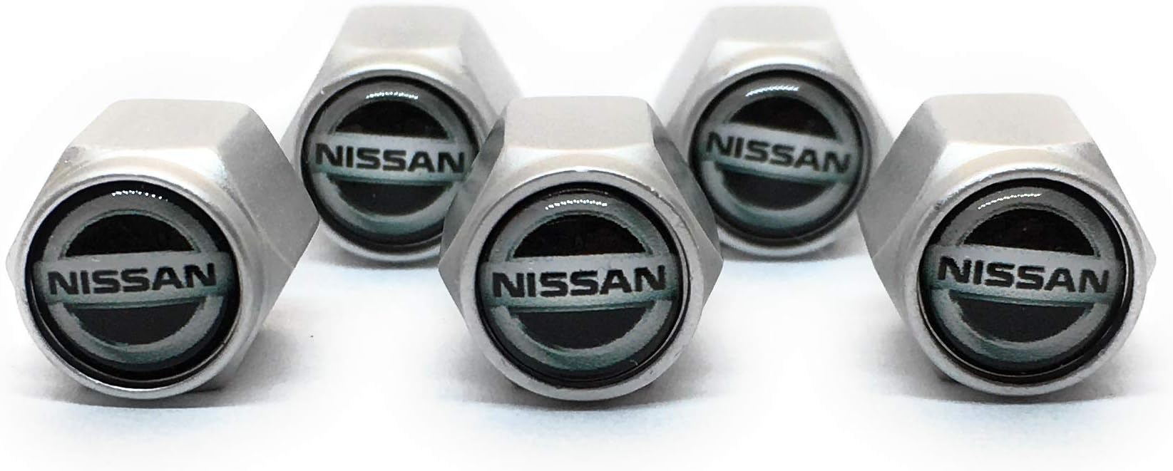 Nissan Motors Metal Tire Valve Stem Caps Set/5 Pcs for Nissan Versa Sedan Note Sentra Altima Maxima Leaf 370Z Coupe Roadster GT-R Rogue Sport NV200 Taxi NV Passenger Murano Pathfinder Armanda Frontier