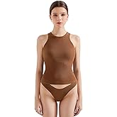 SUUKSESS Women Padded Cotton Ribbed Tank Tops Sleeveless High Neck Racerback Basic Tops(Coffee, S)