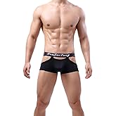 Evankin Men Sexy Boxer Briefs Hollow Out Underwear Ice Silk Trunks Breathable Lingerie Boxers with Bulge Pouch