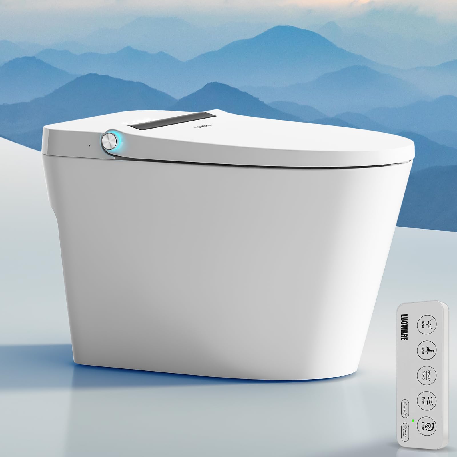 Photo 1 of Luoware Smart Toilet, One Piece Toilet with Built-in Heated Bidet Seat, Auto Flush, Foot Sensing Flush, Built-in Tank & Pump-Assisted, Warm Water & Dryer, LED Display, Night Light, Manual Lid