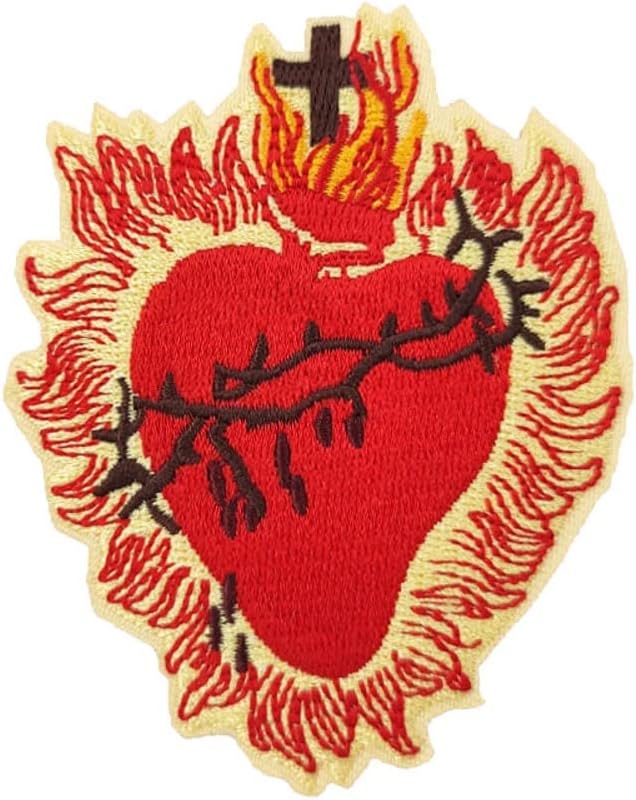 Mixed Media - Sacred Heart Jesus Church Catholic Christian Embroidered Iron On Patch