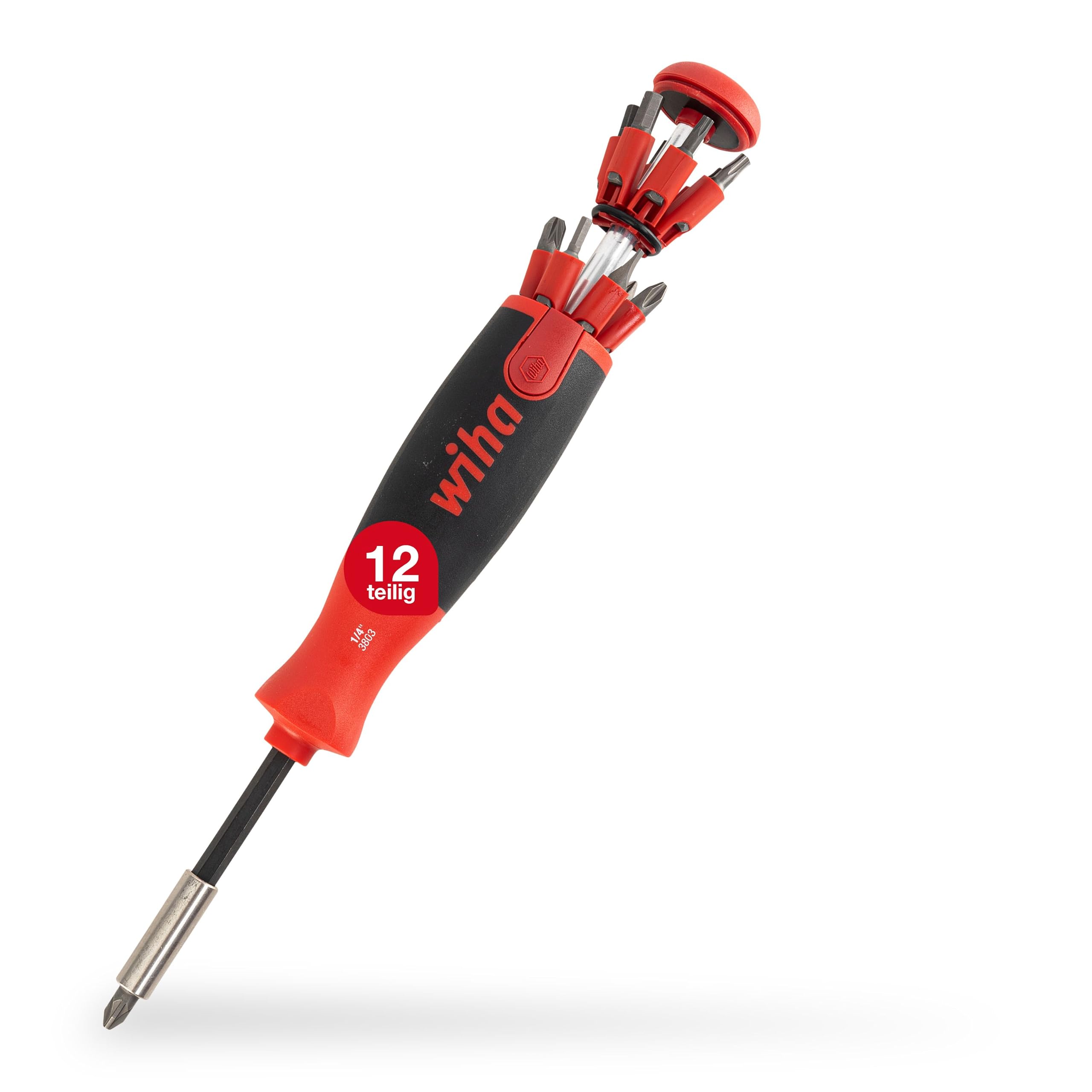 WIHA Wiha LiftUp Magnetic Screwdriver with Bit Magazine 12 bits, Black