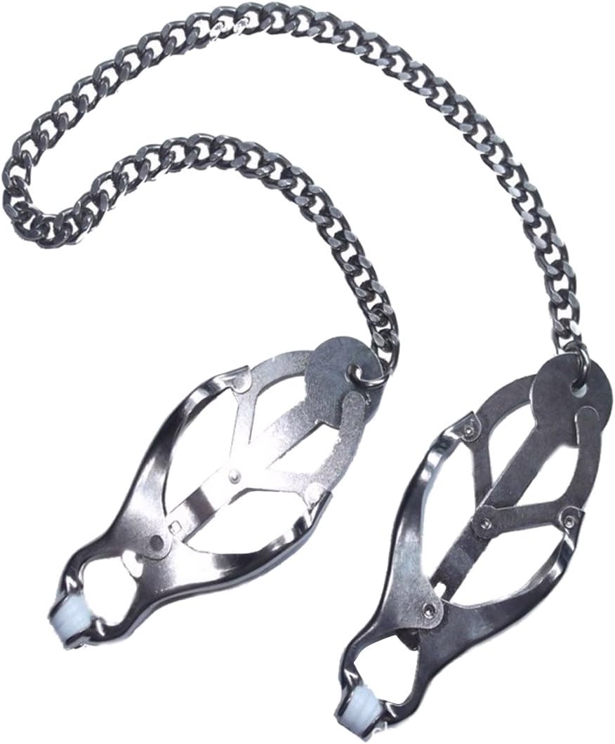 The Bondage locker Japanese Clover Nipple Clamp with Attachable Chain, Silver