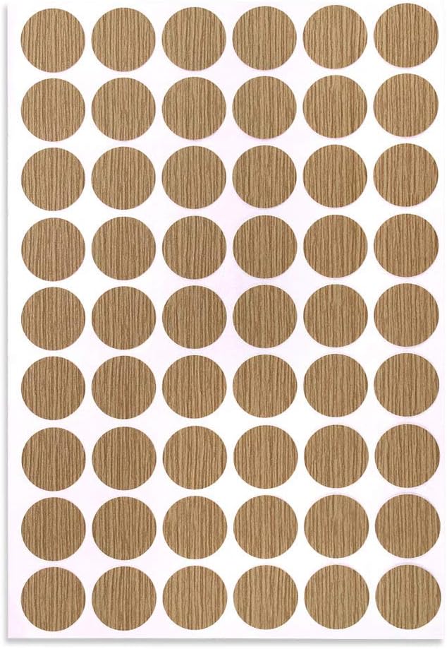 sourcing map Screw Hole Covers Stickers Textured Plastic Self Adhesive Stickers for Wood Furniture Cabinet Shelve Plate 21mm Dia 54pcs in 1Sheet Maple