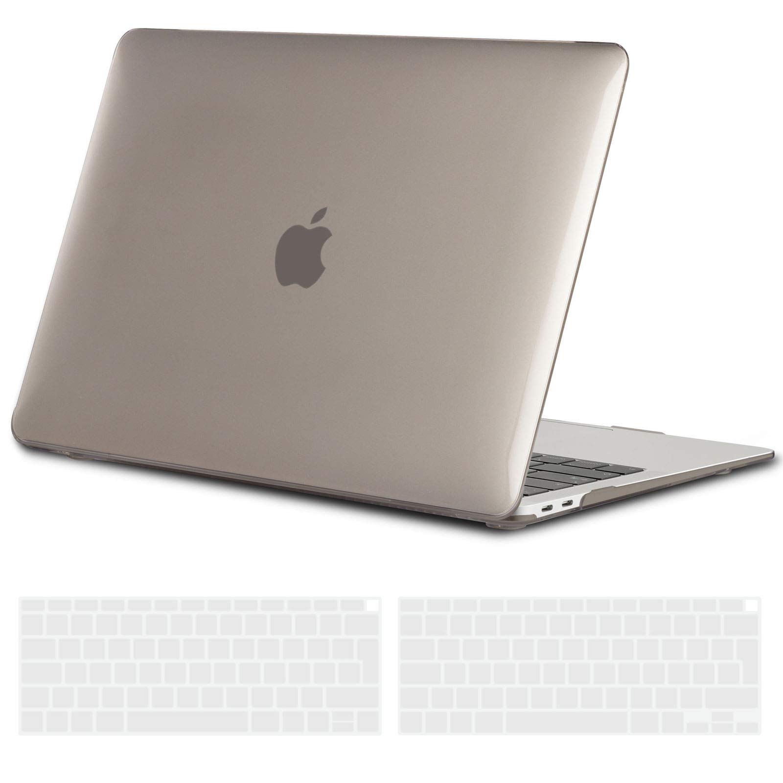 TECOOL Case compatible with MacBook Air M1 & MacBook Air 13 inch Retina 2020 2019 2018 (A2337 A2179 A1932), Plastic Snap On Hard Shell Cover & UK EU Keyboard Protector, Crystal Grey (Glossy)