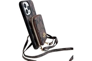 FLKIM Luxury Crossbody Wallet Case Compatible with iPhone 14 Pro Max,Designer Zipper Phone Case with RFID Blocking Card Holder Long Shoulder Strap Purse Cover Gift for iPhone 14 Pro Max(6.7 inch Brown)