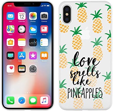 iPhone X Case / iPhone 10 Case - Love Smells Like Pineapple Quote Cool Summer Hipster Clear transparent designer Matte TPU case with drop protection-Unique Designer Trendy Case for girls unisex women
