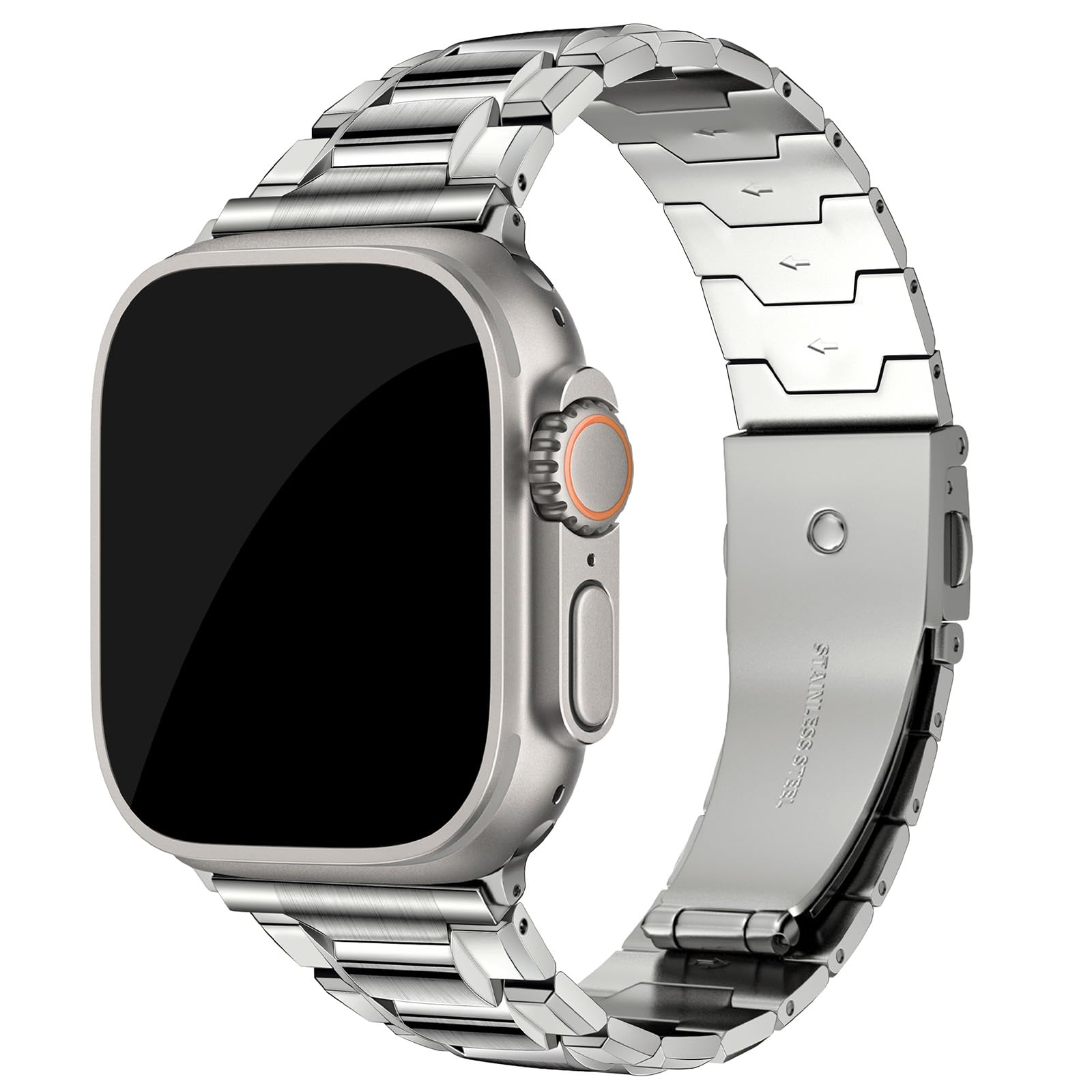Photo 1 of Wristitani Trendy Mech Band Compatible with Apple Watch Band 49mm 45mm 44mm 42mm for Men and Women, Stainless Steel Replacement Watch Strap for iWatch Ultra2 Ultra Series 9 8 7 SE 6 5 4 3 (42/44/45mm, Silver)