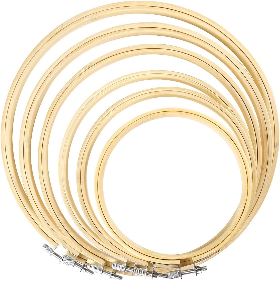Caydo 6 Pcs Round Embroidery Hoops Bamboo Frame 10-25 cm Set