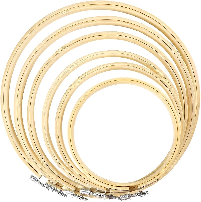 Caydo 6 Pcs Round Embroidery Hoops Bamboo Frame 10-25 cm Set