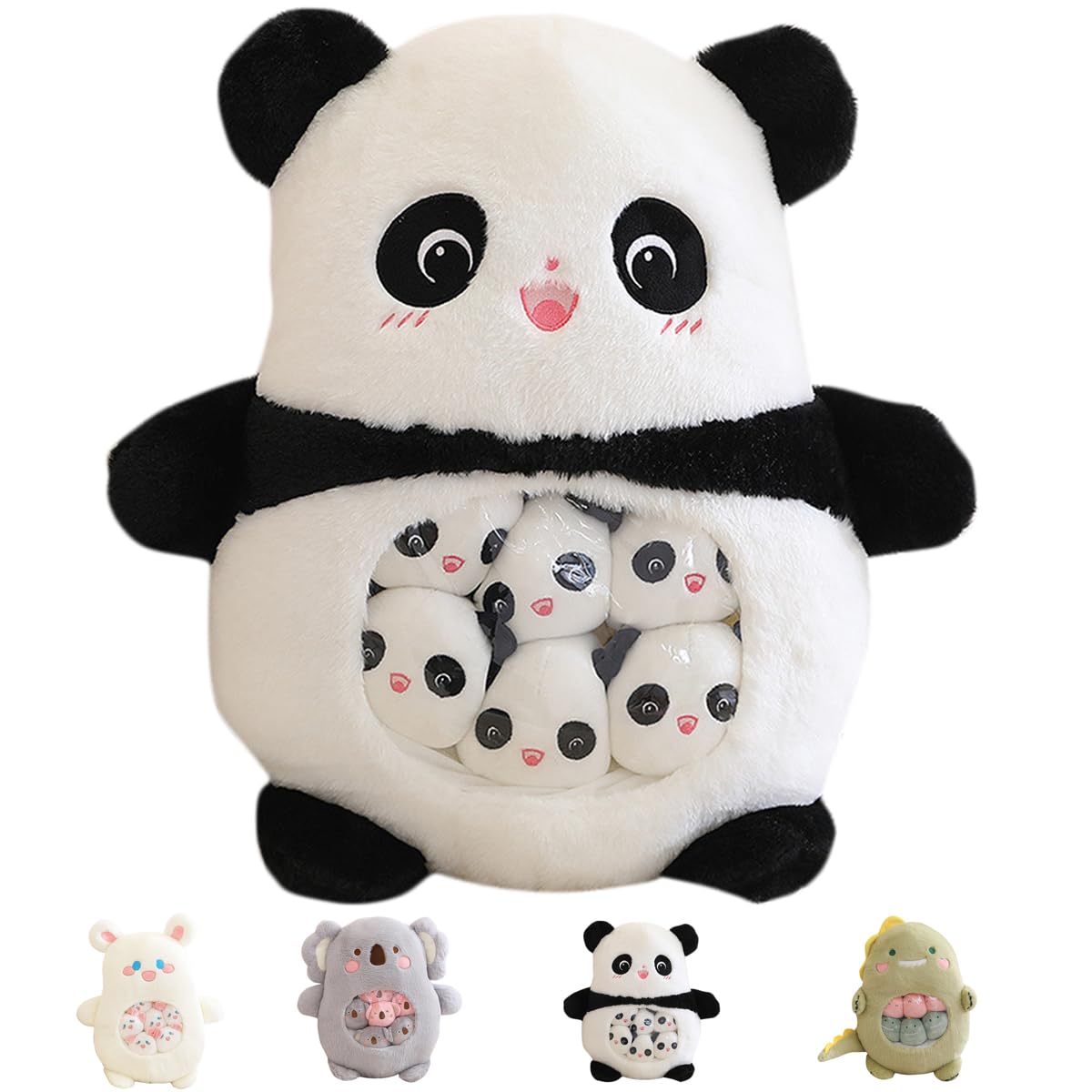 Aiuidun Panda Plush Stuffed Animal with 6 Removable Baby Pandas - Cute Squishy Snack Pillow, Soft & Huggable Plushie Toy, Best Gift for Girls, Kids, Panda Lovers