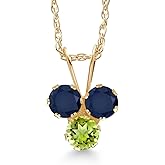 Gem Stone King 14K Yellow Gold Blue Sapphire and Green Peridot 3-Stone Pendant Necklace For Women (0.42 Cttw, Gemstone September Birthstone, Round 3MM, 18 Inch Chain)
