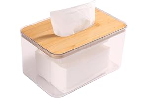 POJAH Acrylic Tissue Box Cover, Bamboo Dryer Sheet Holder, Wooden Rectangular Dryer Sheet Dispenser for Storage on Bathroom Vanity, Countertop, Bedroom Dresser