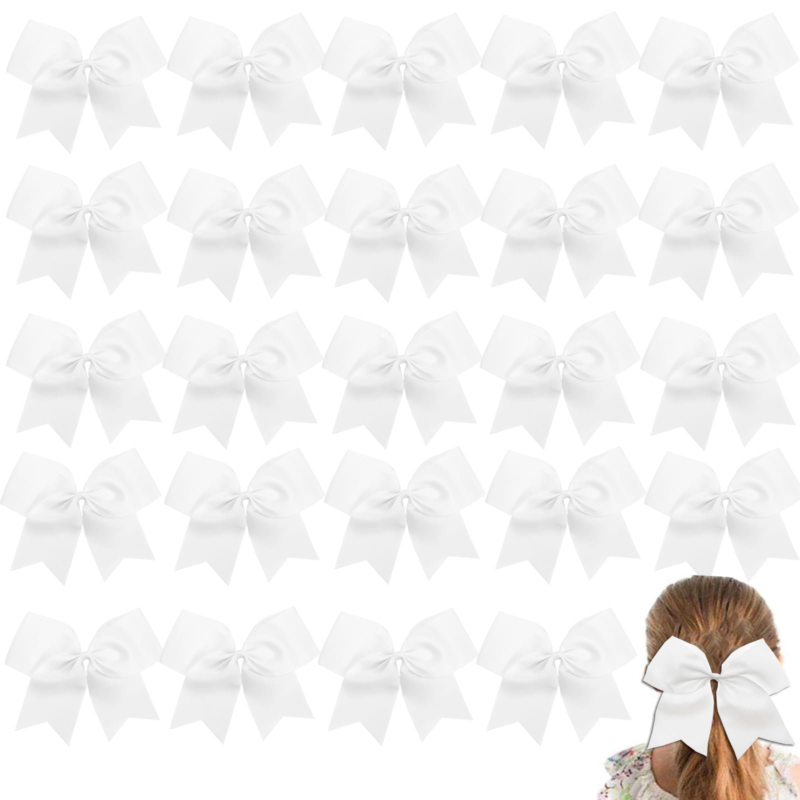 Photo 1 of 24Pcs 8" Large Cheer Hair Bows for Girls Ponytail Holder Grosgrain Ribbon Cheerleading Bows Elastic Hair Tie Bands for Girls Teens Softball Cheerleader Sports (White)