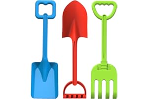 Jumbo Beach Shovels Spade Toys Set for Kids, Long Sturdy Handle 16" ABS Plastic Sand Scoop, 3 Pack Planting Summer Winter Gif