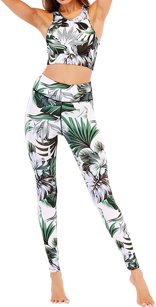 bbmee Workout Suit Set，Yoga Crop Tank Top Strappy Bra and High Waist Leggings 2 Piece Sports Outfits for Women