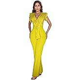 Figdaw Self-Tie Belt Crochet Lace Jumpsuits for Women Formal Elegant