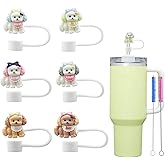 6Pcs 10mm Bow Dog Straw Cover for Stanley Cup,Dust-Proof Straw Topper for 30&40 oz Tumblers and Water Bottles,Reusable Tumbler Cup Accessories for Stanley，Funny Gifts for Women & Girls