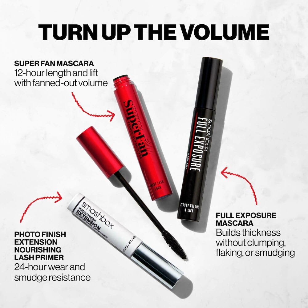 Smashbox Super Fan Lash Lengthening Mascara | Fanned-Out Volume + Length, Long-Wearing Mascara without Clumping, 0.34 Fl Oz, Black