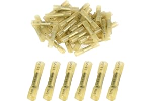 50 Pieces Heat Shrink Butt Connectors Kit, 12-10 AWG Yellow Insulated Waterproof Electrical Wire Connectors Automotive Wire C