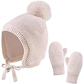 Basic Winter Baby Beanie Gloves Boys Girls Knitted Hat Pompom Kids Earflap Hats Warm Infant Toddler Beanie Mittens Set