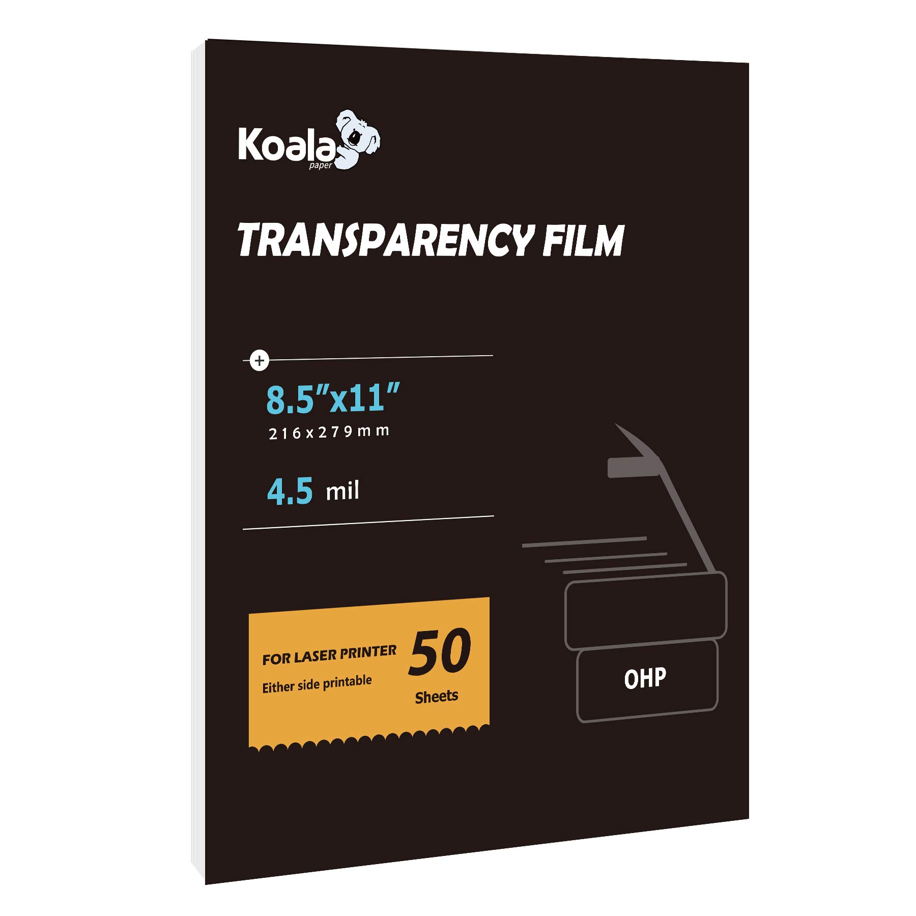 Photo 1 of Koala Laser Transparency Film 8.5 x 11 Inches, 50 Sheets - 100% Clear Waterproof Transparency Sheets for Laser Printers, Copiers, Crafts & Presentations