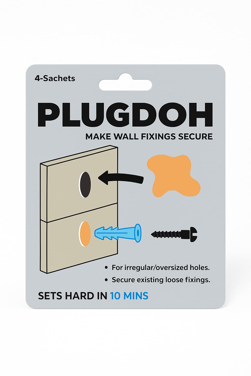 Plugdoh Wall Plug Repair Filler – Fix Loose Wall Plugs & Oversized Holes – Anchor Repair Compound for Wall Fixings – Heavy Duty Wall Anchor Grip – 4 x 5g Sachets