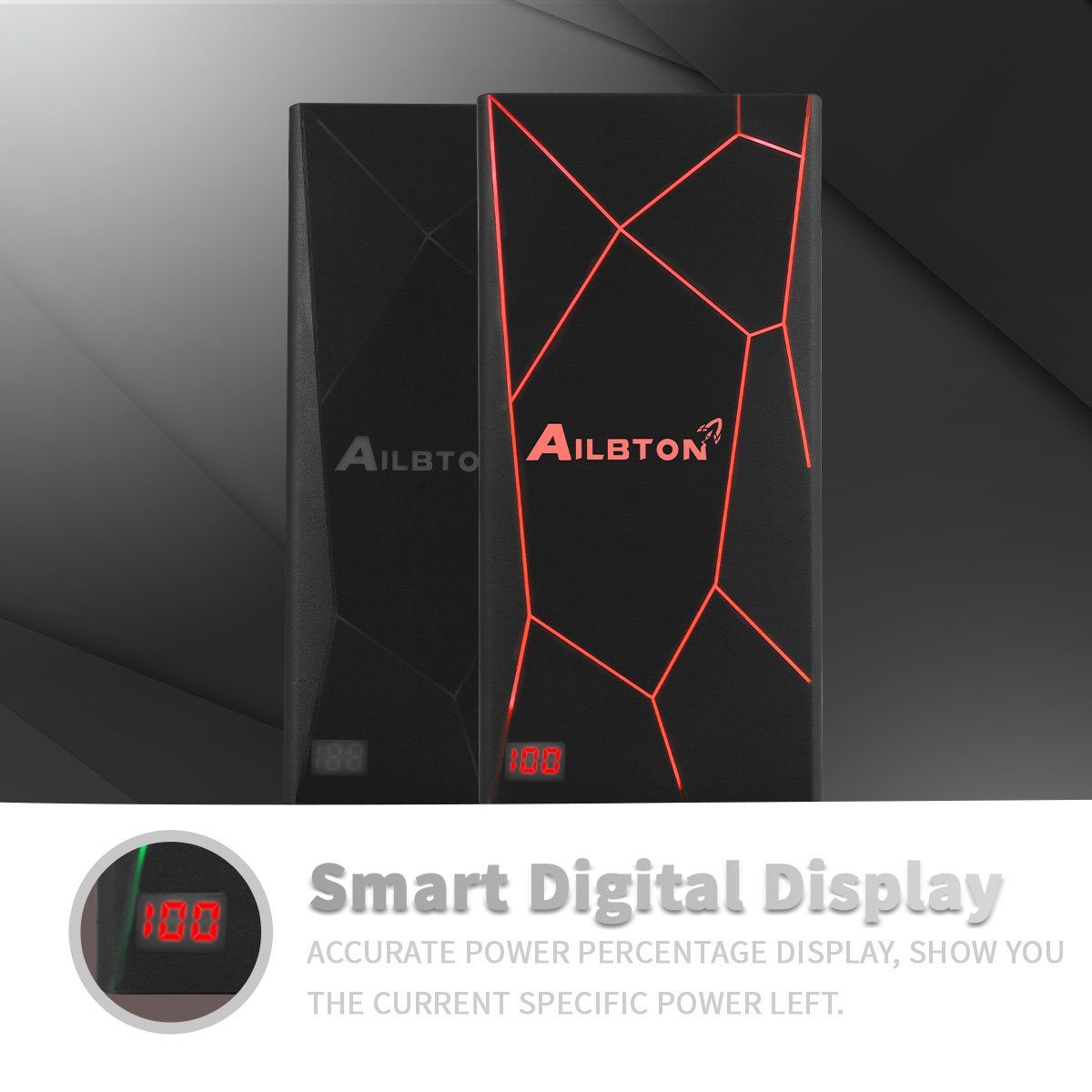 Portable Charger Ailbton Power Bank 8000mAh Capacity with Smart Digital Display Unique External Battery Pack with Cool Decor LED Color Light Fast Charging for iPhone Samsung Galaxy,Pads and More, Red