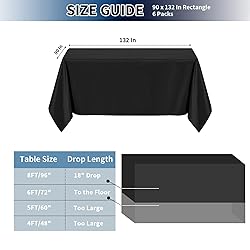PureFit 6 Pack Black Table Cloths 90 x 132