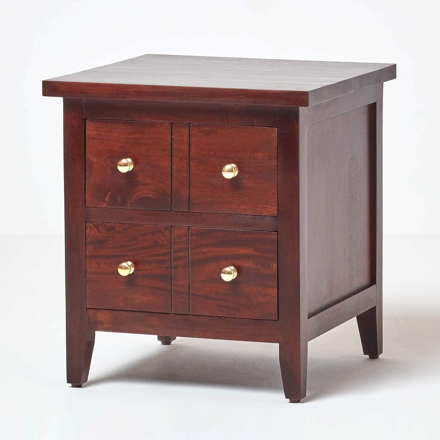 HOMESCAPES Groove Dark Wood Lamp Table with Drawers Small Side Table