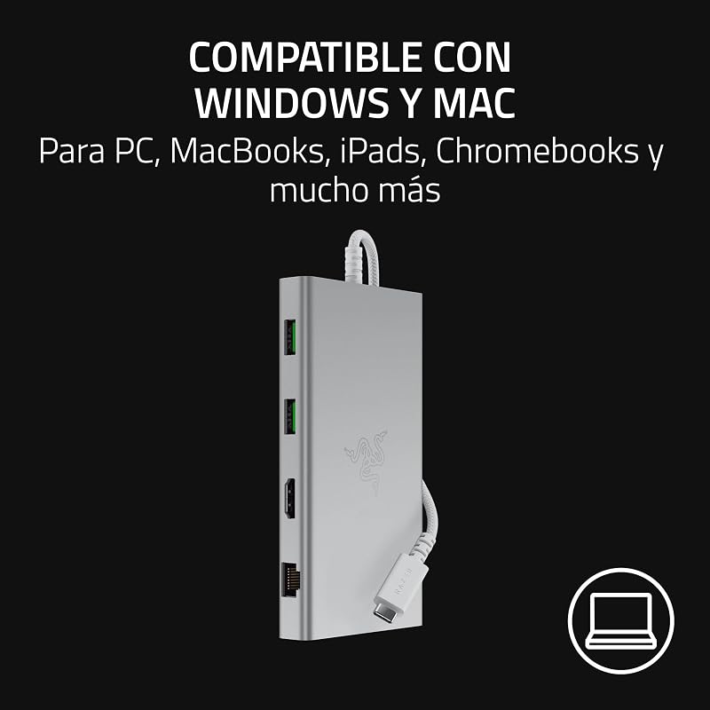 USB-C Dock - 11 Puertos con HDMI, Gigabit Ethernet, Puerto de Audio de 3,5 mm, USB-A y -C, Compatible con Windows y Mac (Salida de Pantalla con 4K, Sonido Envolvente 7.1) Mercury