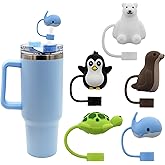 Meitesti Silicone Straw Cover for 10mm Straw Covers Cap for Stanley Cup Accessories, Cute Straw Topper for Tumblers Straw Cap Stopper for Reusable Straws Tip Lids (5pcs Marine-animals-B)