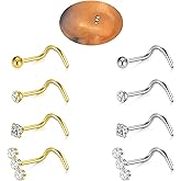 Zolure Nose Rings Studs for Women Men 18G 20G Gold Silver 316L Surgical Stainless Steel L Shaped Nose Studs Corkscrew Nose Piercing Jewelry CZ 2mm 3mm