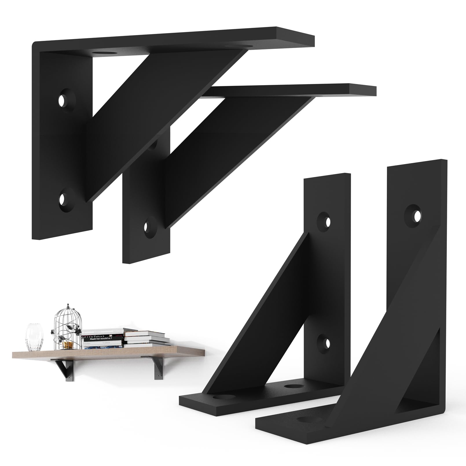 Shelf Bracket 3 Inch x 4 Inch,Black Shelf Brackets,Triangle Shelf Brackets,Shelf Support Angle Brackets for Shelves, Heavy Duty Shelf L Brackets 4Pack