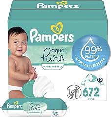 Pampers Baby Wipes Aqua Pure, 99% water-based wipes, Hypoallergenic and Unscented Baby Wipes, 672 Wipes Total (12 Flip-Top Pa