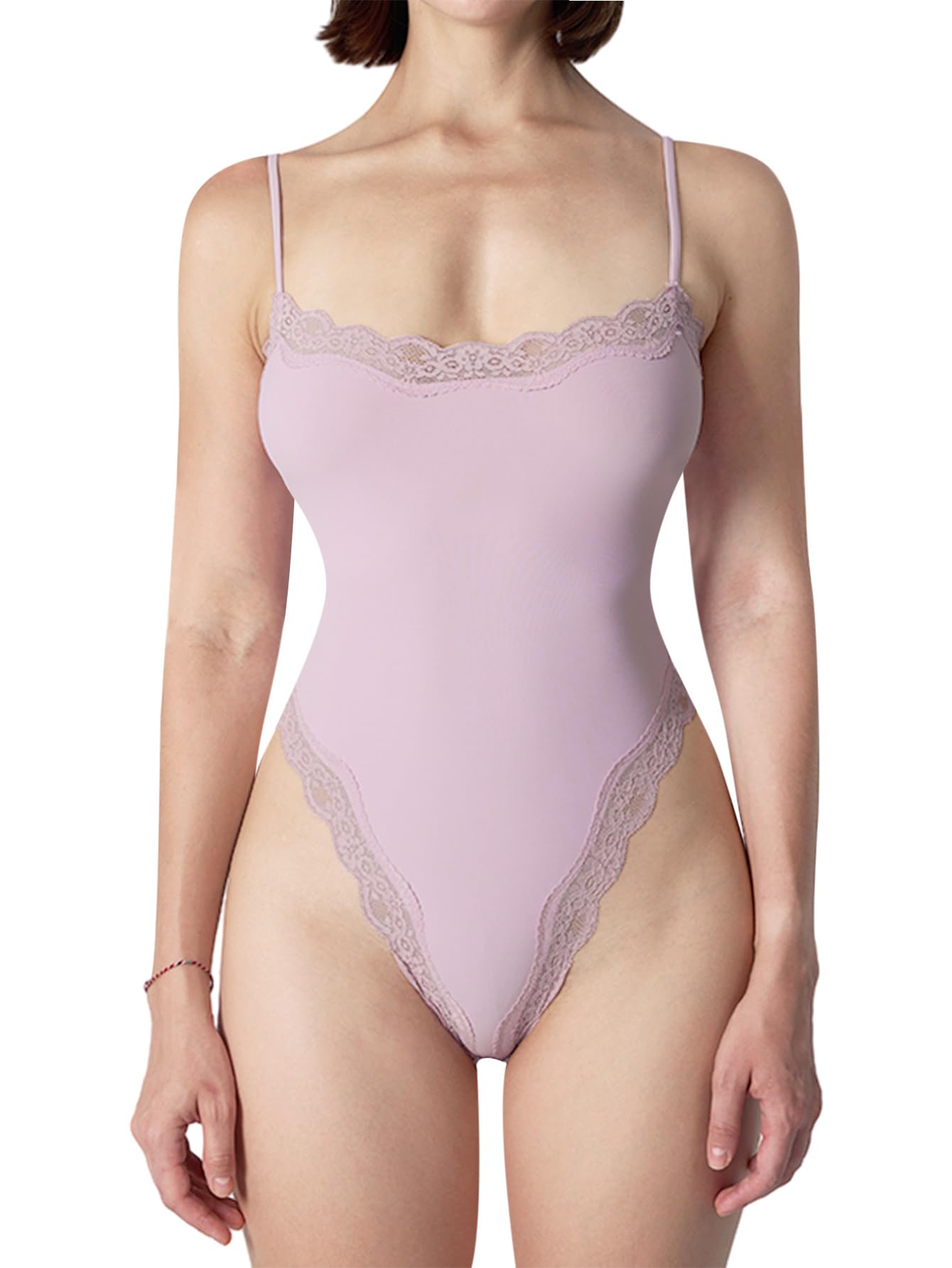 Photo 1 of *MINOR DAMAGE - USED*
Foxiny Sexy Square Neck Corset Floral Lace Bodysuit Sleeveless Tank Top One Piece Women Tummy Control Cami Spaghetti Strap Going Outfit Light Purple Small