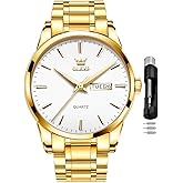 OLEVS Watches for Men Business Dress Diamond Analog Quartz Big Face Luxury Classic Stainless Steel Waterproof Luminous Two Tone Wristwatch