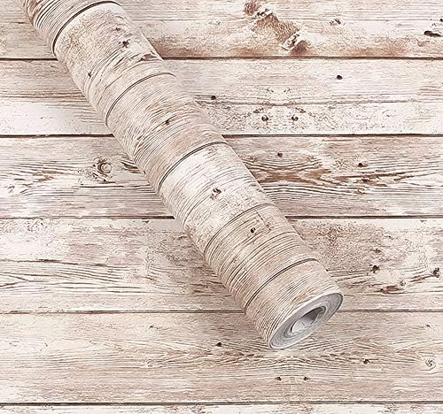 17.71" X 78.7" Wood Contact Paper Self-Adhesive Vinyl Film Removable Decorative Wallpaper Wood Peel and Stick Countertops Wall Covering Vintage Wood Panel Faux Distressed Wood Plank