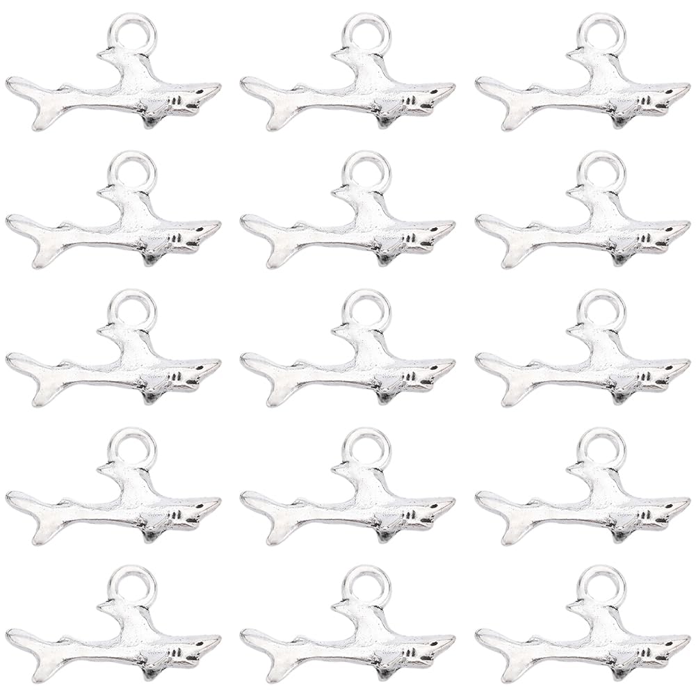 SUNNYCLUE 1 Box 80Pcs Shark Charms Bulk Antique Silver Fish Charms Alloy Metal Tibetan Mini Ocean Sea Sharks Animals Summer Charm for jewellery Making Charms Women DIY Necklaces Earrings Bracelets