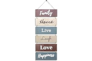 ECORISE Hanging Wall Decor Sign - Welcome Vertical Wall Art Decorations, Rustic Home Accessories for Living Room, Bedroom, Family, Dining, and Kitchen, Outdoor Signs for House, Live, Laugh, Love Plaques