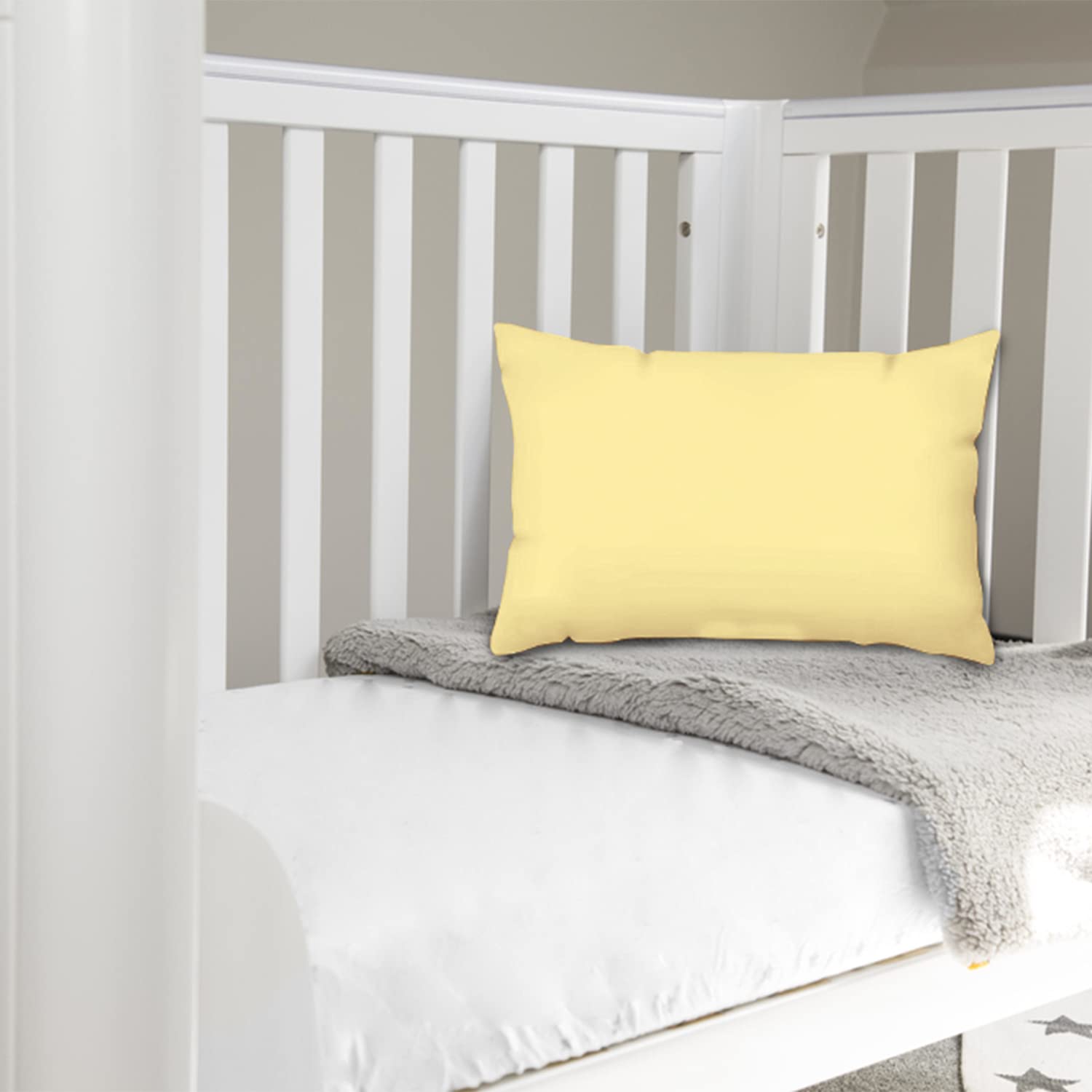 Pizuna Toddler Pillow Cases 40 x 60 cm, Mellow Yellow, 400 Thread Count 100% Long Staple Cotton Crib Pillowcase Set of 2, Soft Sateen Weave Baby Pillow Cover