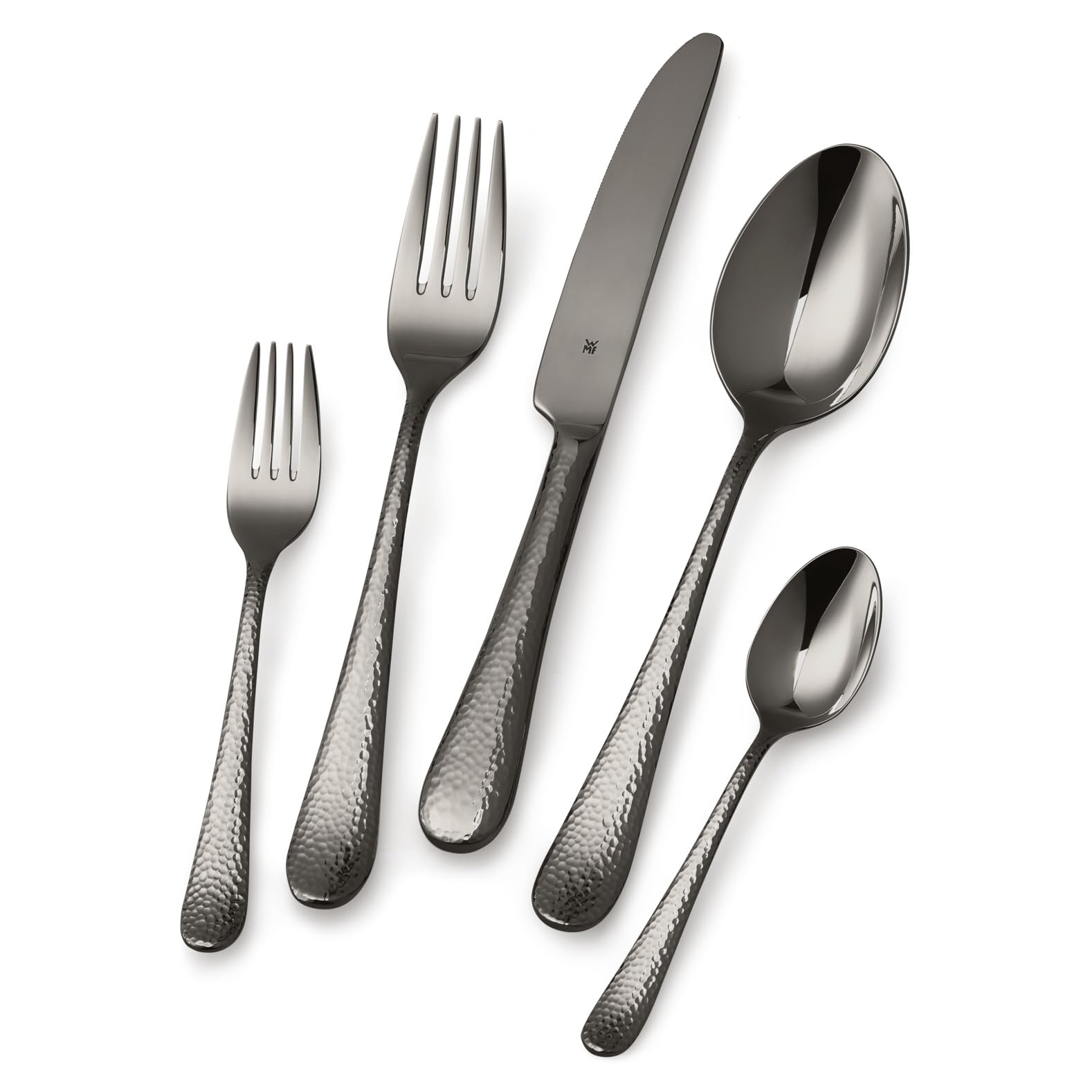 WMF Sitello Besteck Set 6 Personen, Midnight-Edition, Essbesteck Set 30 teilig, Monobloc-Messer, Cromargan Edelstahl poliert, Hammerschlag, ergonomisch, glänzend 3