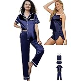 WJing Yi Jia 5Pcs Womens Silk Pajamas Set Sexy Cami Shorts Pj Sets Lingerie Satin Pajama Sets Loungewear Pjs Silky Sleepwear
