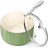 MICHELANGELO 3 Quart Saucepan with Lid - Non Toxic Sauce Pan with Nonstick Ceramic Coating, Scratch-Resistant, Induction Saucepan Suitable for All Stovetops, Green