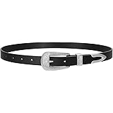 SUOSDEY Western Skinny Leather Belt for Women Cowgirl Cowboy Carving Buckle Waist Belt for Jeans Dresses,0.8" Width