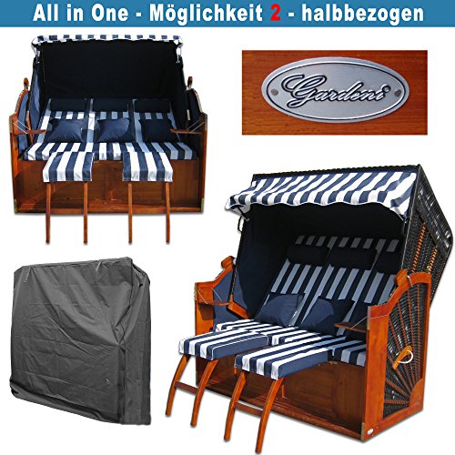 XINRO® Strandkorb XXXL Ostsee blau - schwarz - gestreift kaufen # inkl. Schutzhülle # wechselbare Bezüge – Bild 5