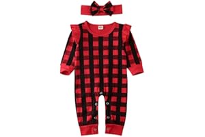 DuAnyozu Infant Toddler Baby Girls Red Plaid Ruffle Romper Jumpsuit Long Sleeve One-Piece Outfit Fall Winter Clothes