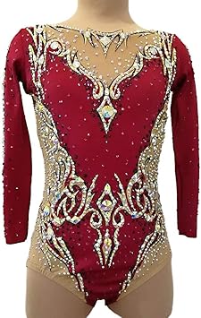 Amazon 女の子と女性のための新体操レオタード 手作りフィギュアスケートプロ競技衣装長袖レオタードを注文するために作られた Kmgjc ウェア