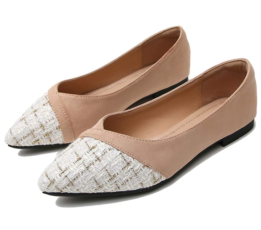 Orangetime Women's Pointed Toe Ballet Flats - Slip-On Plaid Moccasins For Work, Comfortable & Flexible